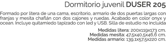 Dormitorio juvenil DUSER 205 Formado por litera de una cama, escritorio, armario de dos puertas largas con franjas y ...