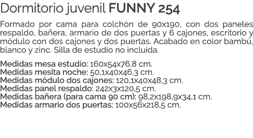 Dormitorio juvenil FUNNY 254 Formado por cama para colch n de 90x190, con dos paneles respaldo, ba era, armario de do...