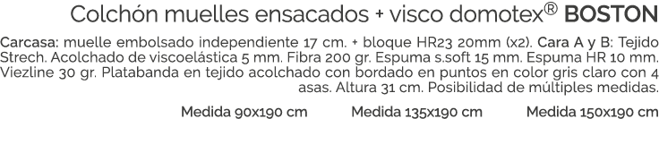 Colch n muelles ensacados + visco domotex® BOSTON Carcasa: muelle embolsado independiente 17 cm. + bloque HR23 20mm (...