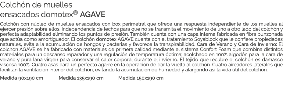 Colch n de muelles ensacados domotex® AGAVE Colch n con n cleo de muelles ensacados con box perimetral que ofrece una...