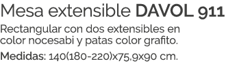 Mesa extensible DAVOL 911 Rectangular con dos extensibles en color nocesabi y patas color grafito. Medidas: 140(180 2...
