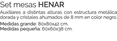 Set mesas HENAR Auxiliares a distintas alturas con estructura met lica dorada y cristales ahumados de 8 mm en color n...
