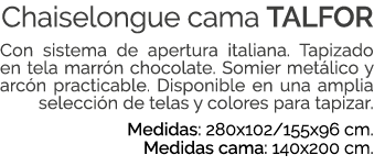 Chaiselongue cama TALFOR Con sistema de apertura italiana. Tapizado en tela marr n chocolate. Somier met lico y arc n...