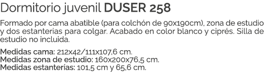 Dormitorio juvenil DUSER 258 Formado por cama abatible (para colch n de 90x190cm), zona de estudio y dos estanterias ...
