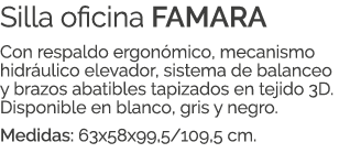 Silla oficina FAMARA Con respaldo ergon mico, mecanismo hidr ulico elevador, sistema de balanceo y brazos abatibles t...