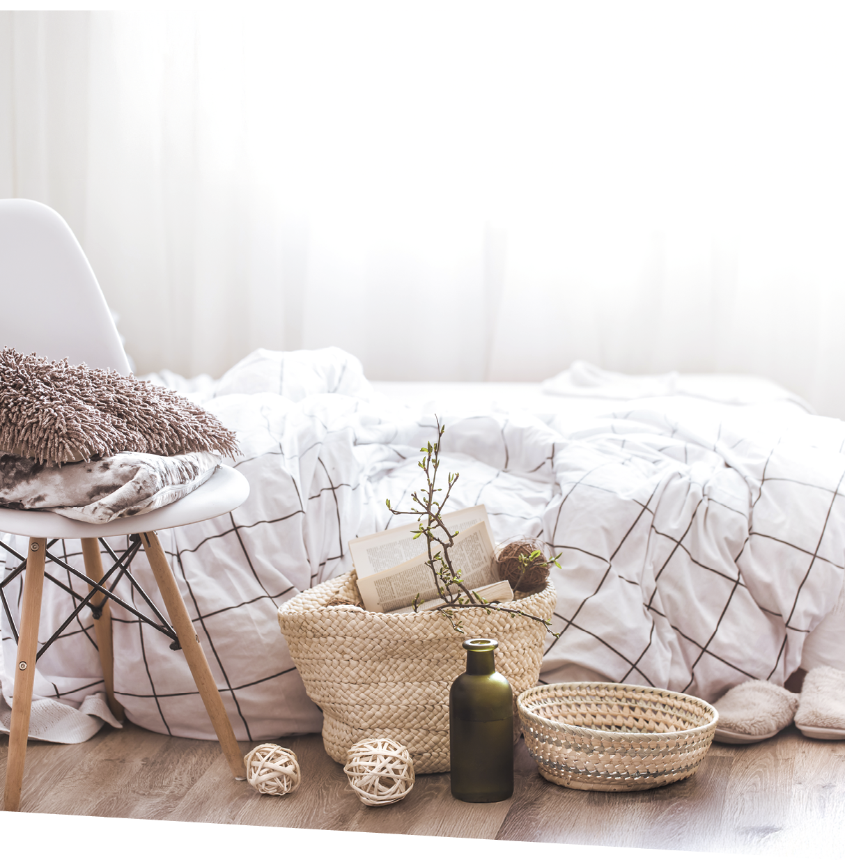 Still life with details of home decor in a cozy interior of the room .The concept of home atmosphere