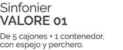 Sinfonier VALORE 01 De 5 cajones + 1 contenedor, con espejo y perchero.
