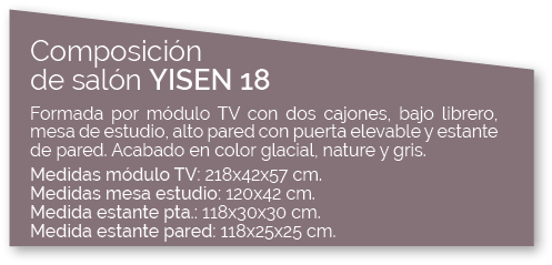 Composici n de sal n YISEN 18 Formada por m dulo TV con dos cajones, bajo librero, mesa de estudio, alto pared con pu...