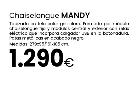 1.290€,Chaiselongue MANDY Tapizada en tela color gris claro. Formado por m dulo chaiselongue fijo y m dulos central y...