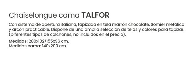 Chaiselongue cama TALFOR Con sistema de apertura italiana, tapizada en tela marr n chocolate. Somier met lico y arc n...