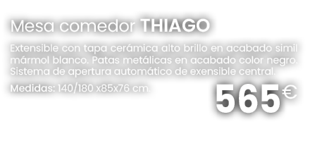 Mesa comedor THIAGO Extensible con tapa cer mica alto brillo en acabado simil m rmol blanco. Patas met licas en acaba...