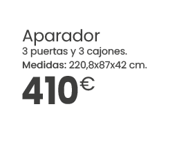 410€,Aparador 3 puertas y 3 cajones. Medidas: 220,8x87x42 cm