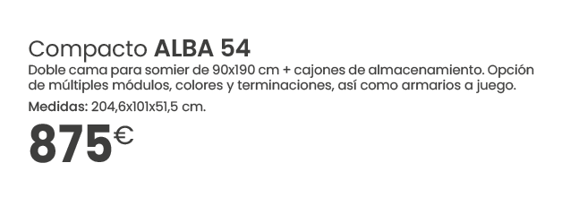 875€,Compacto ALBA 54 Doble cama para somier de 90x190 cm + cajones de almacenamiento. Opci n de m ltiples m dulos, c...